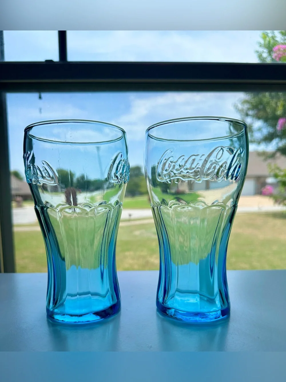 Vintage Libbey Coca-Cola Blue Ombre Glasses | Set of 2 | Embossed Design